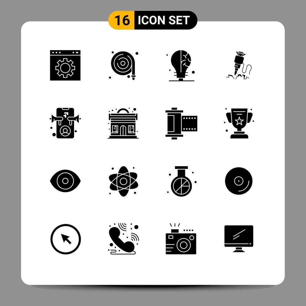 Pictogram Set of 16 Simple Solid Glyphs of ad repair water hose construction drill Editable Vector Design Elements