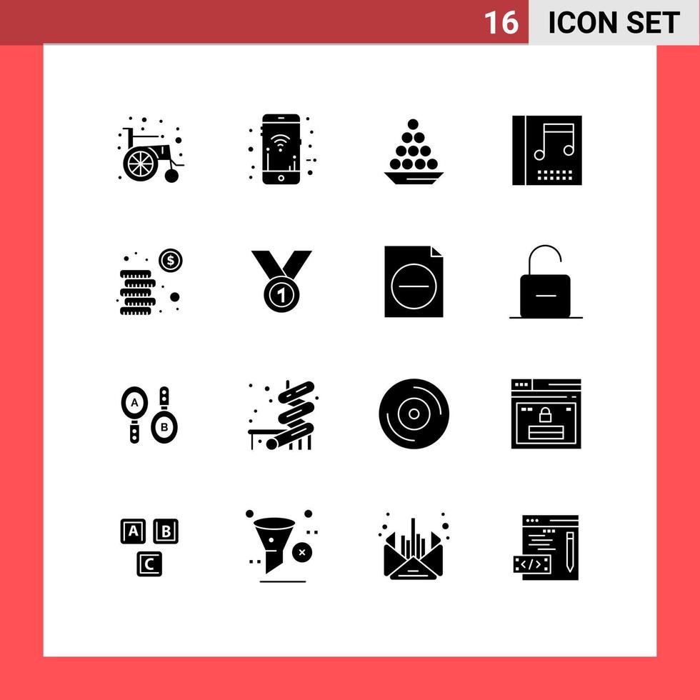 grupo de 16 signos y símbolos de glifos sólidos para el álbum de delicadeza de los medios de efectivo elementos de diseño de vectores editables dulces
