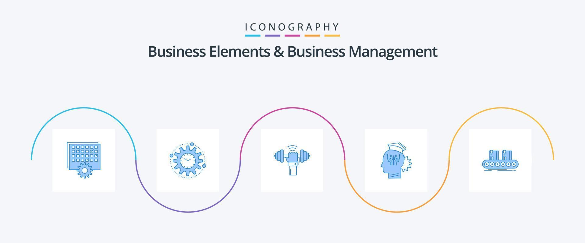 Business Elements And Business Managment Blue 5 Icon Pack Including sharing. knowledge. productivity. sport. lifting vector