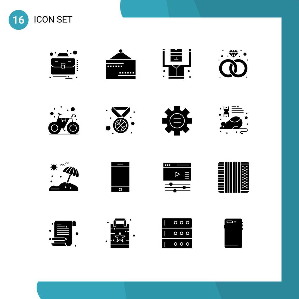 Group of 16 Solid Glyphs Signs and Symbols for cycle bicycle arrested ring diamond Editable Vector Design Elements