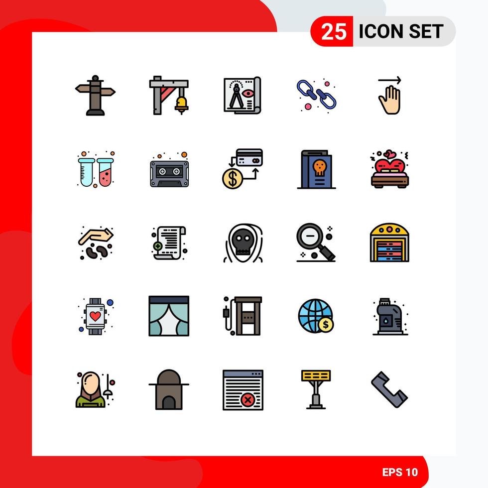 25 Universal Filled line Flat Colors Set for Web and Mobile Applications arrow web link document web hyperlink Editable Vector Design Elements