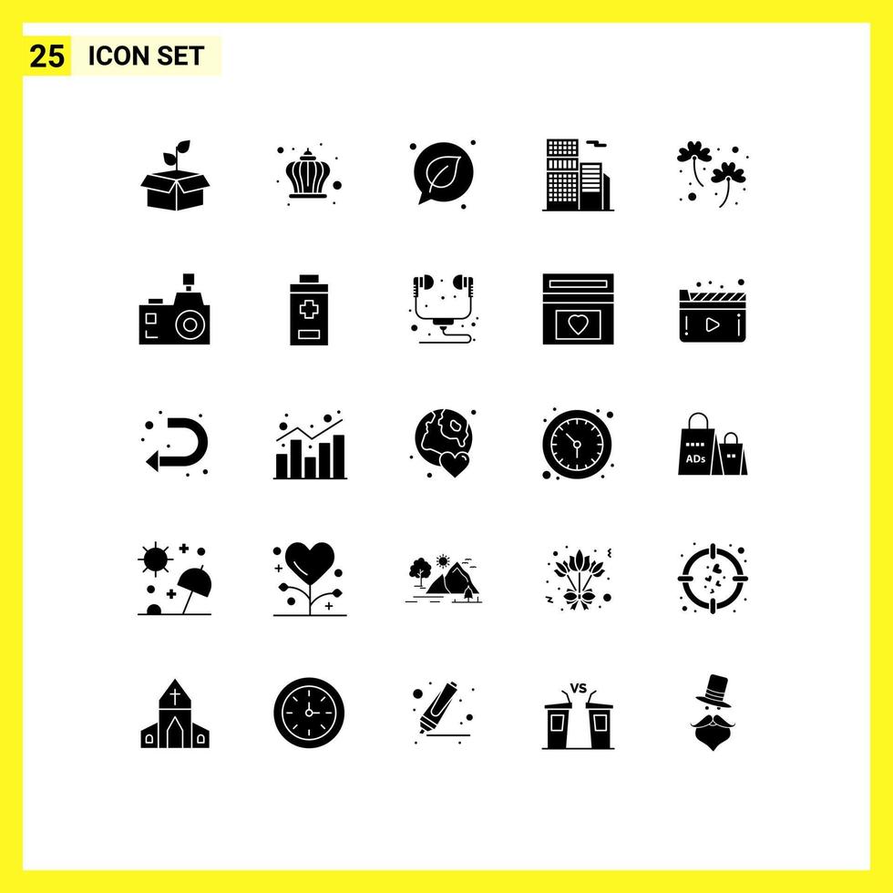 User Interface Pack of 25 Basic Solid Glyphs of clover real day estate save Editable Vector Design Elements