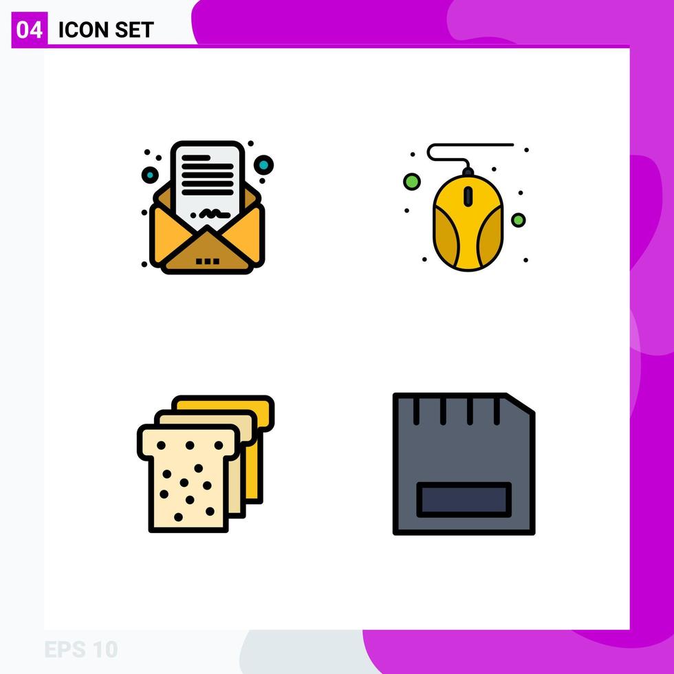 4 Thematic Vector Filledline Flat Colors and Editable Symbols of business mail education mail mouse computers Editable Vector Design Elements