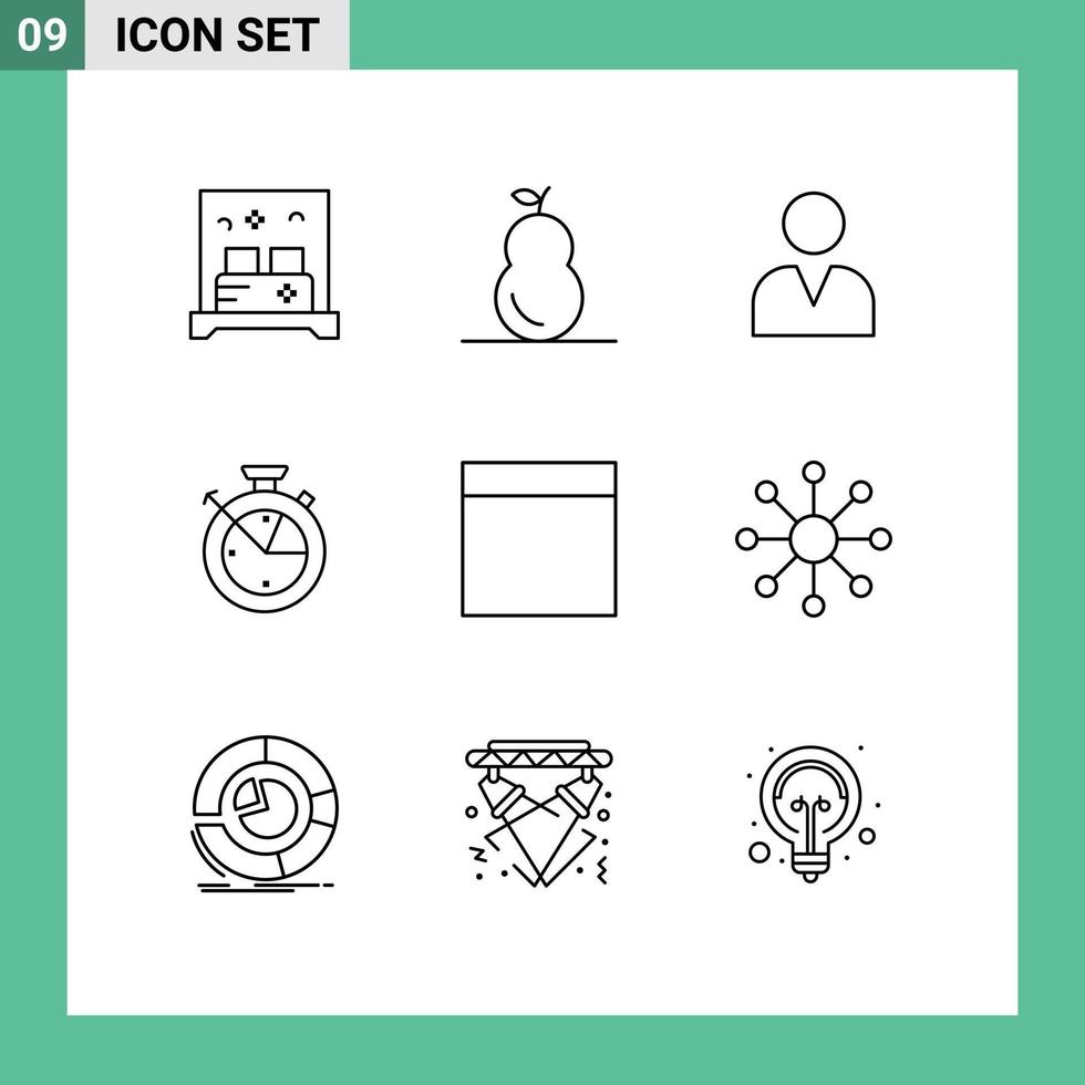 9 Thematic Vector Outlines and Editable Symbols of neuron wireframe man grid clock Editable Vector Design Elements