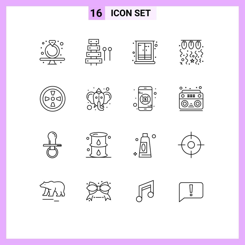 Pack of 16 creative Outlines of light bulb sound home interior Editable Vector Design Elements