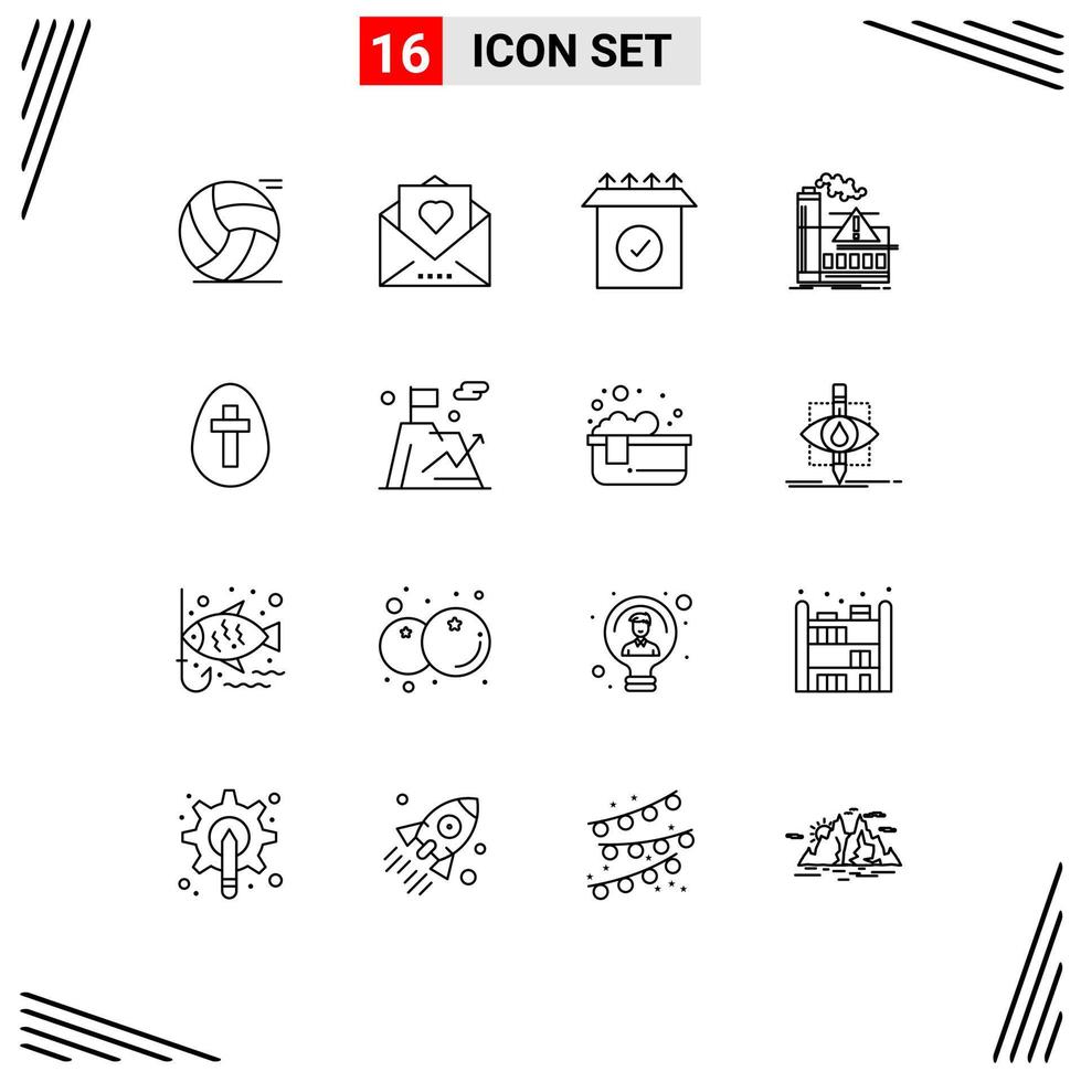 Outline Pack of 16 Universal Symbols of egg alert thanksgiving air pollution Editable Vector Design Elements