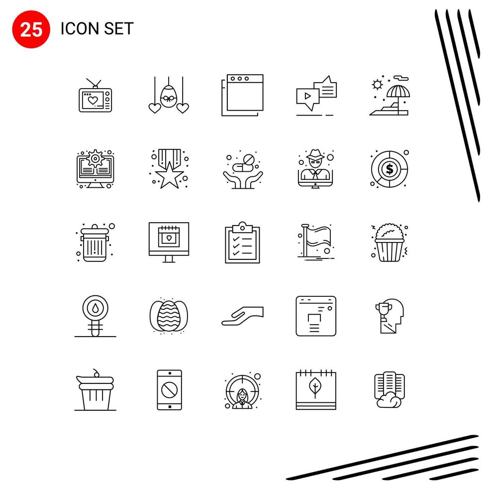 Pictogram Set of 25 Simple Lines of vacation beach apps speech marketing Editable Vector Design Elements