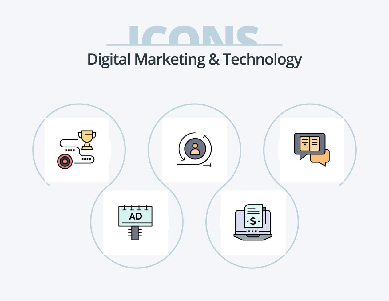 Digital Marketing And Technology Line Filled Icon Pack 5 Icon Design. streaming. digital. mail. ad blocker. ad vector