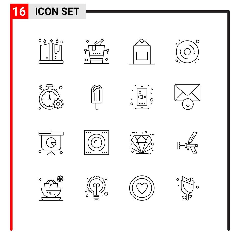 Set of 16 Modern UI Icons Symbols Signs for quick clock milk business disk Editable Vector Design Elements