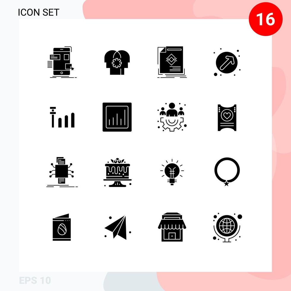 16 iconos creativos, signos y símbolos modernos de dirección hacia arriba, dirección derecha, configuración de flecha, revista, elementos de diseño vectorial editables vector