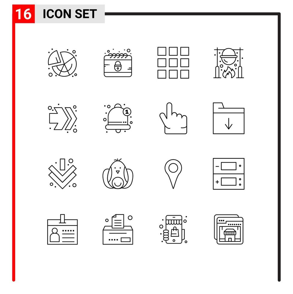 Modern Set of 16 Outlines and symbols such as right arrows grid cooking picnic Editable Vector Design Elements
