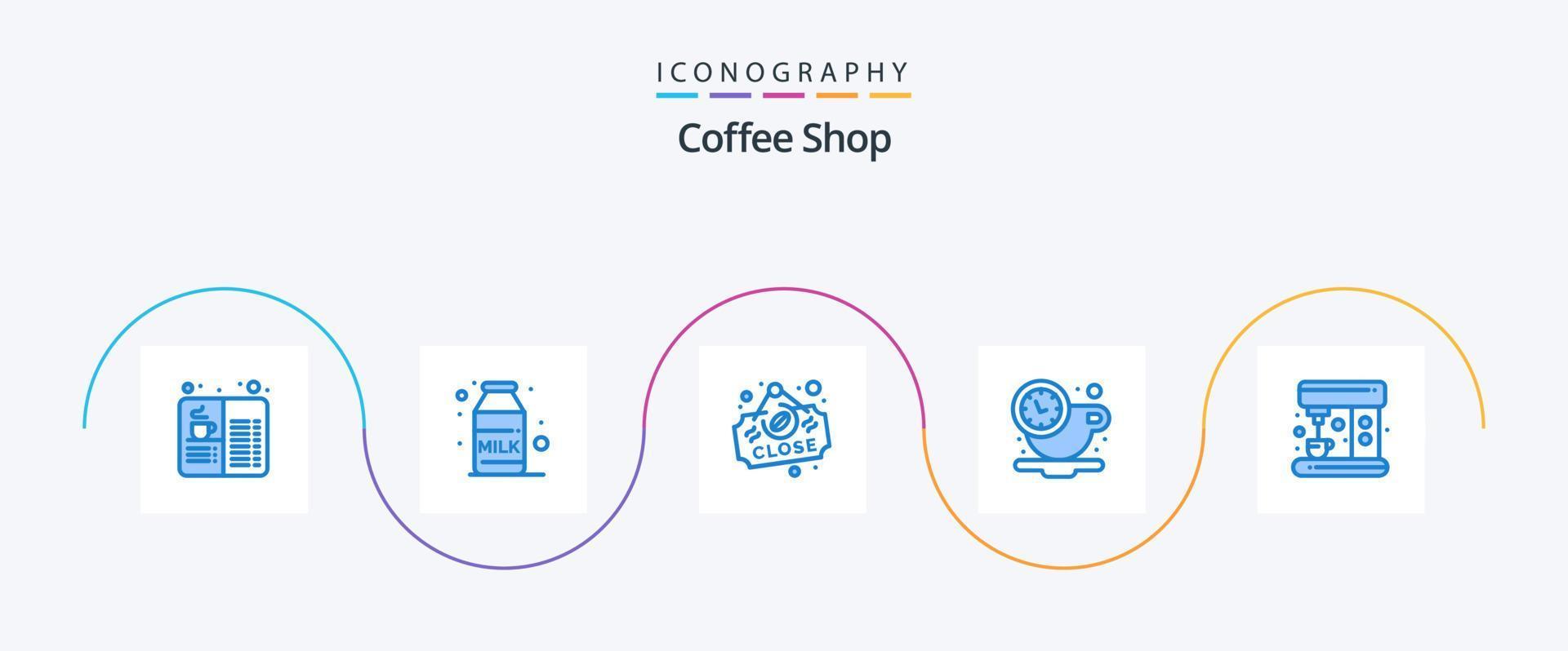 paquete de iconos de cafetería azul 5 que incluye máquina. tiempo. café. descansar. romper vector