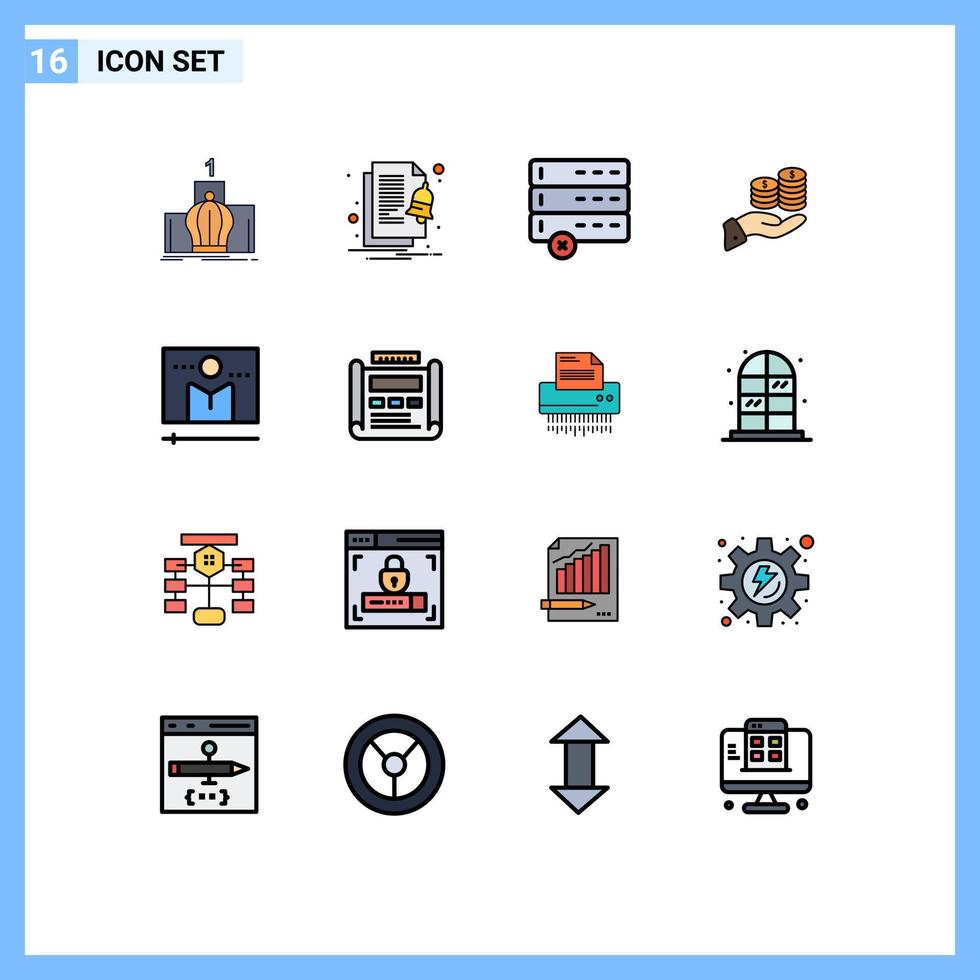16 Universal Flat Color Filled Lines Set for Web and Mobile Applications guardar economy notify coin savings Editable Creative Vector Design Elements