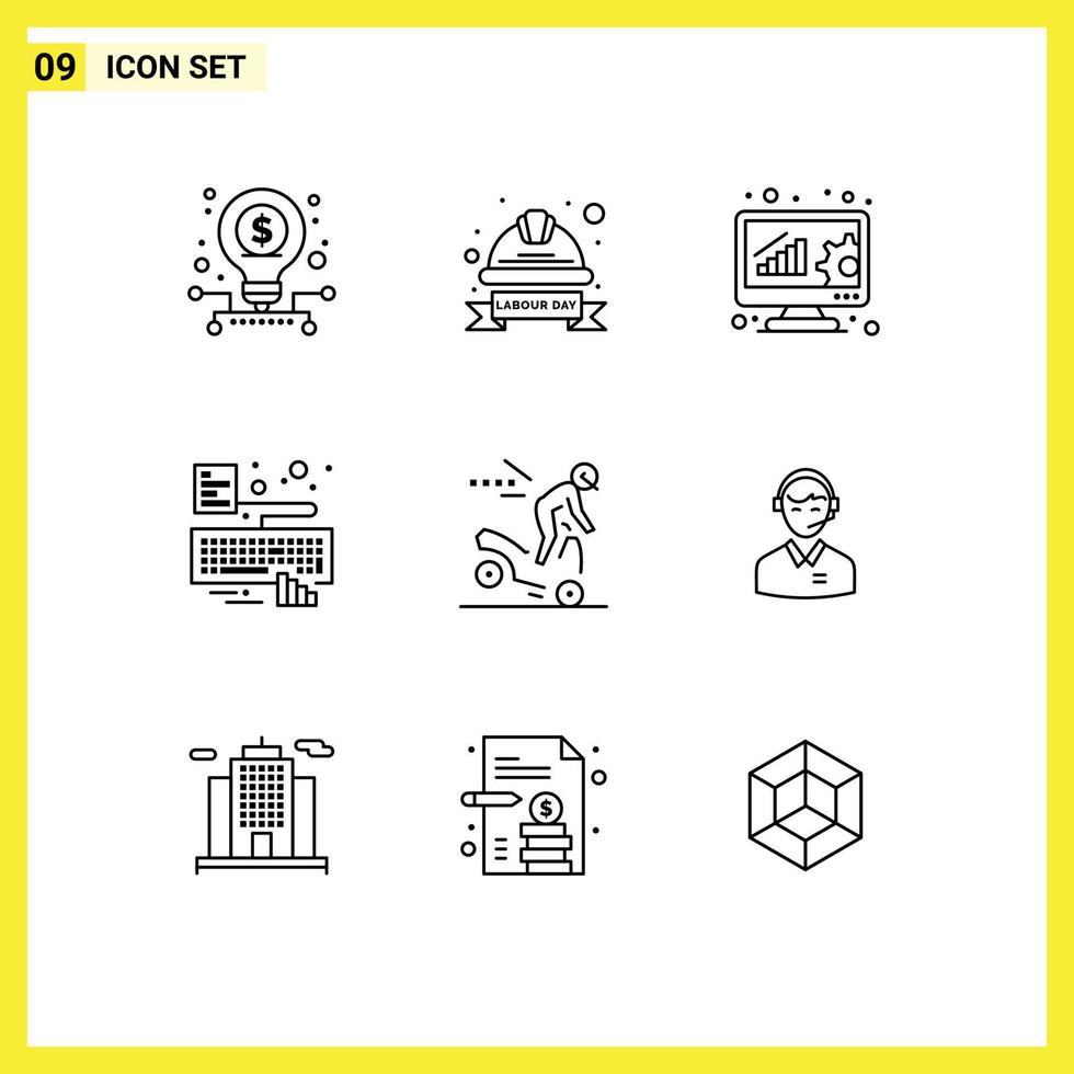 Set of 9 Modern UI Icons Symbols Signs for accident type labour badge keyboard online evaluation Editable Vector Design Elements