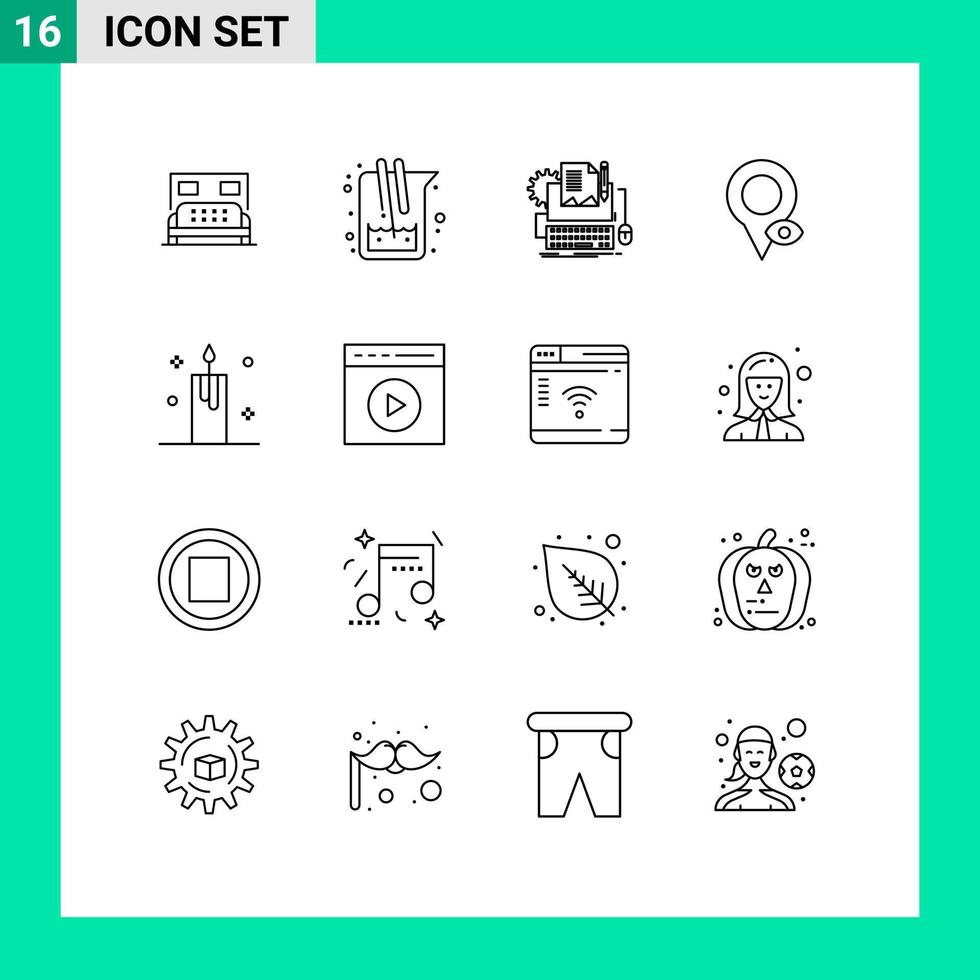 Group of 16 Outlines Signs and Symbols for pointer location lab eye paper Editable Vector Design Elements