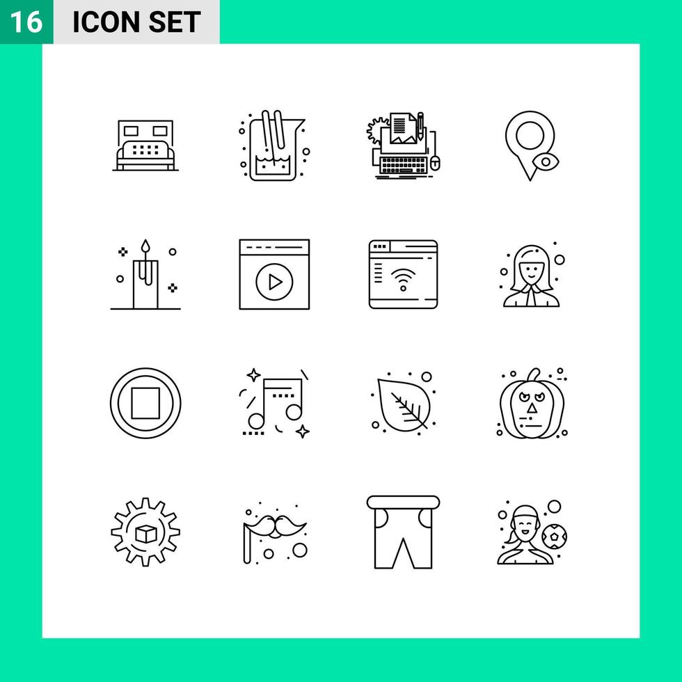 grupo de 16 signos y símbolos de contorno para elementos de diseño de vectores editables de papel ocular de laboratorio de ubicación de puntero