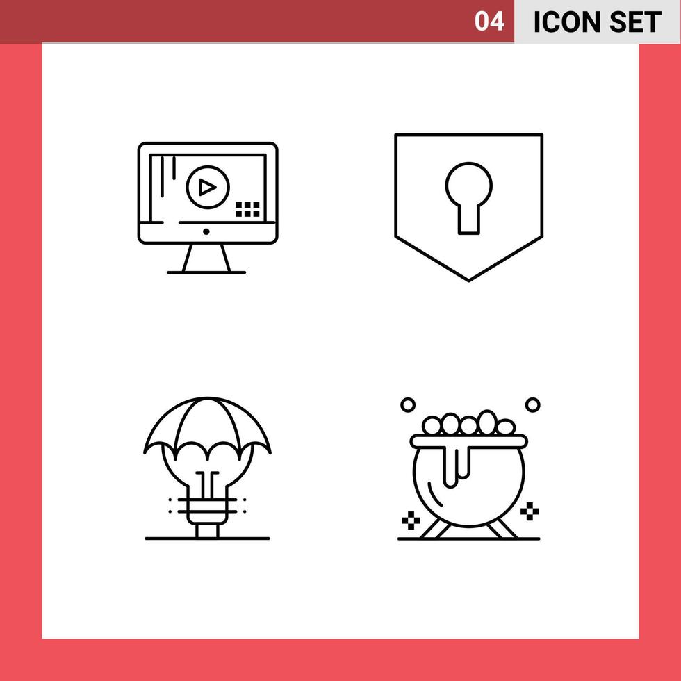 Pack of 4 creative Filledline Flat Colors of computer copyright music security idea Editable Vector Design Elements