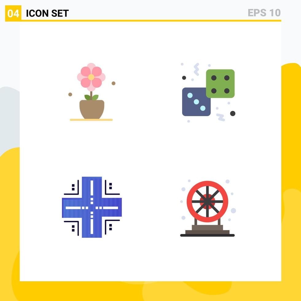 Modern Set of 4 Flat Icons Pictograph of flower computing spring game datacenter Editable Vector Design Elements