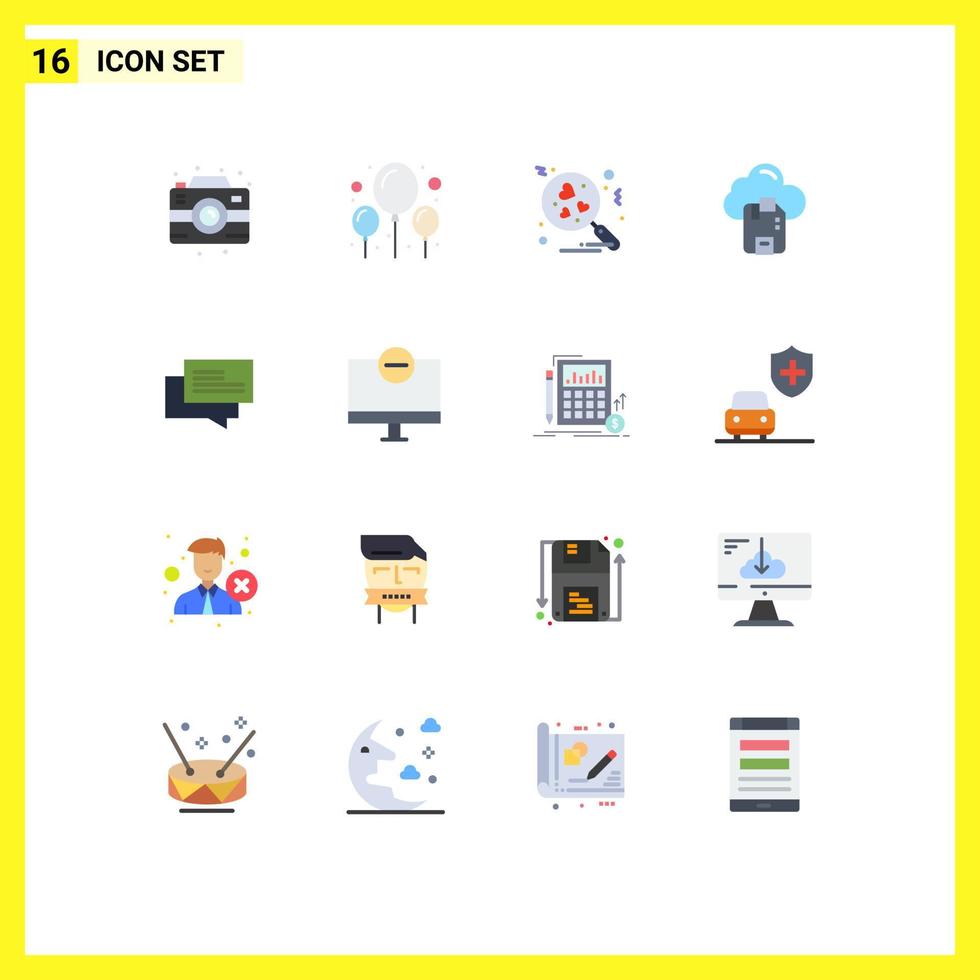 Paquete de 16 colores planos de interfaz de usuario de signos y símbolos modernos de códigos de barras de compras love chat sd paquete editable de elementos de diseño de vectores creativos