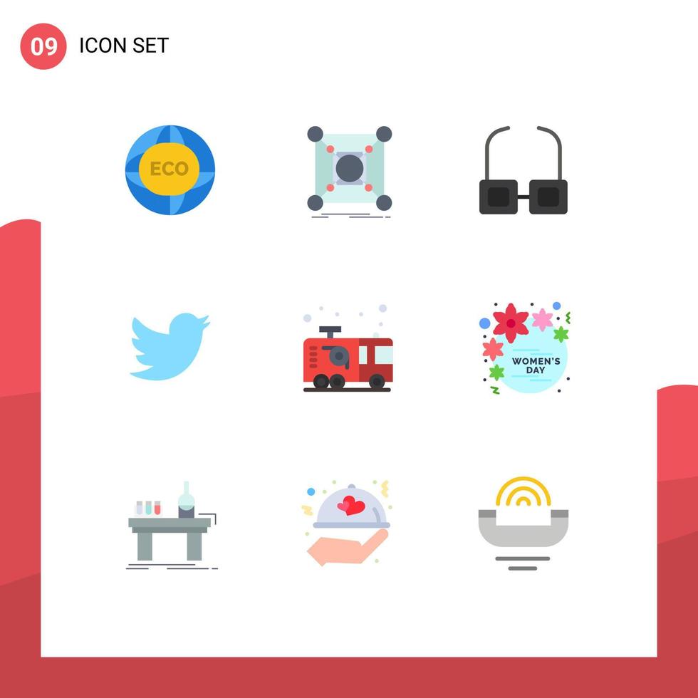 Pack of 9 creative Flat Colors of emergency twitter data social view Editable Vector Design Elements