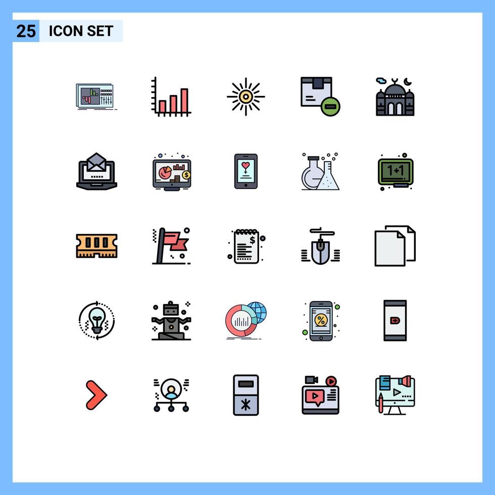 Modern Set of 25 Filled line Flat Colors and symbols such as goods delete graph box brightness Editable Vector Design Elements
