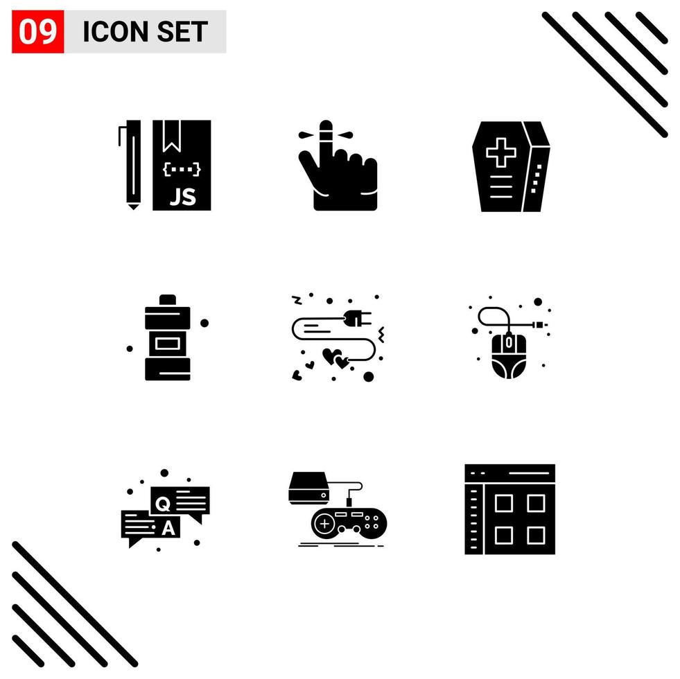 conjunto de 9 iconos de interfaz de usuario modernos símbolos signos para extensión de carga ataúd detergente limpiador elementos de diseño vectorial editables vector