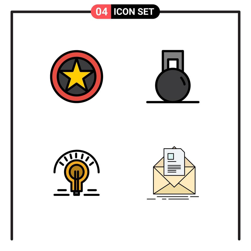 Group of 4 Modern Filledline Flat Colors Set for badge bulb military rank gym light bulb Editable Vector Design Elements