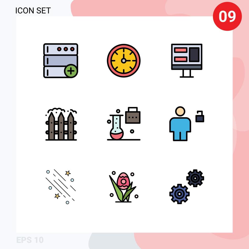 Modern Set of 9 Filledline Flat Colors and symbols such as science folder new science concepts monitor expansion and innovation fence Editable Vector Design Elements