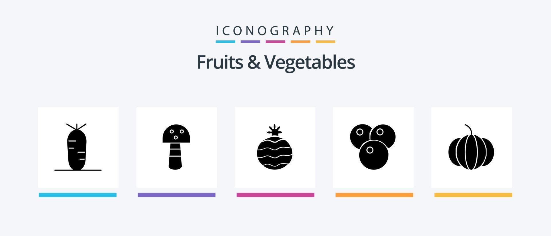 paquete de iconos de glifo 5 de frutas y verduras que incluye. cereza. verdura. diseño de iconos creativos vector