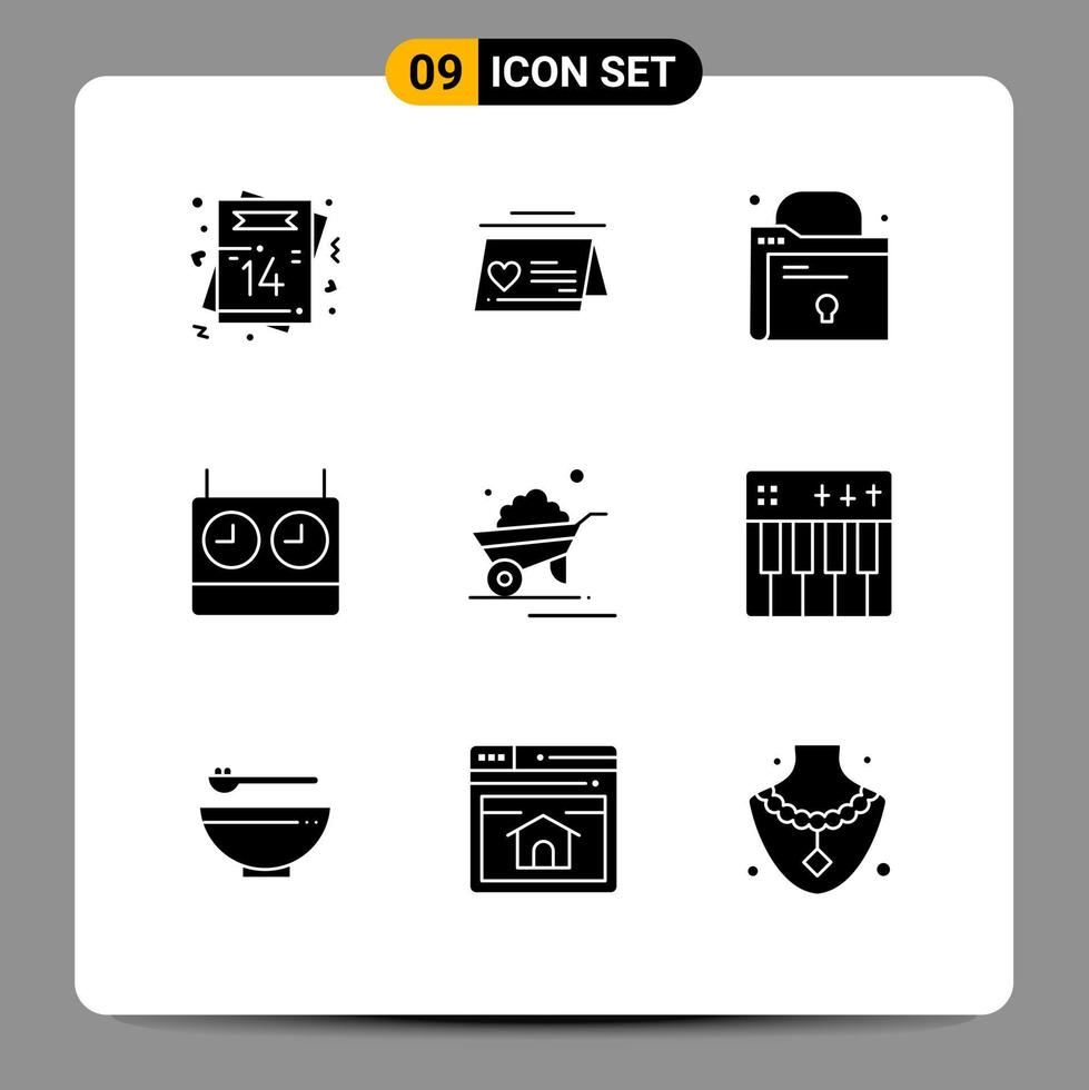Group of 9 Solid Glyphs Signs and Symbols for trolley barrow wedding timer chess Editable Vector Design Elements
