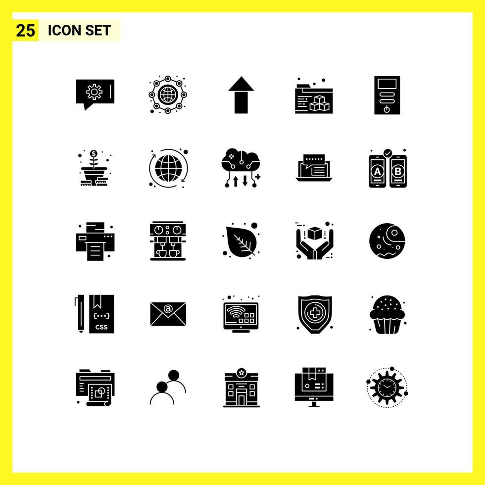 Group of 25 Solid Glyphs Signs and Symbols for money stabilizer up pc computer Editable Vector Design Elements