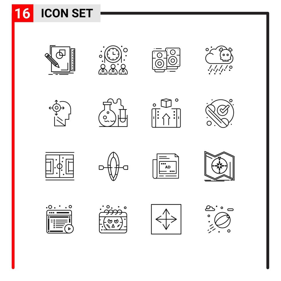 Universal Icon Symbols Group of 16 Modern Outlines of transform pollution network poisonous specker Editable Vector Design Elements