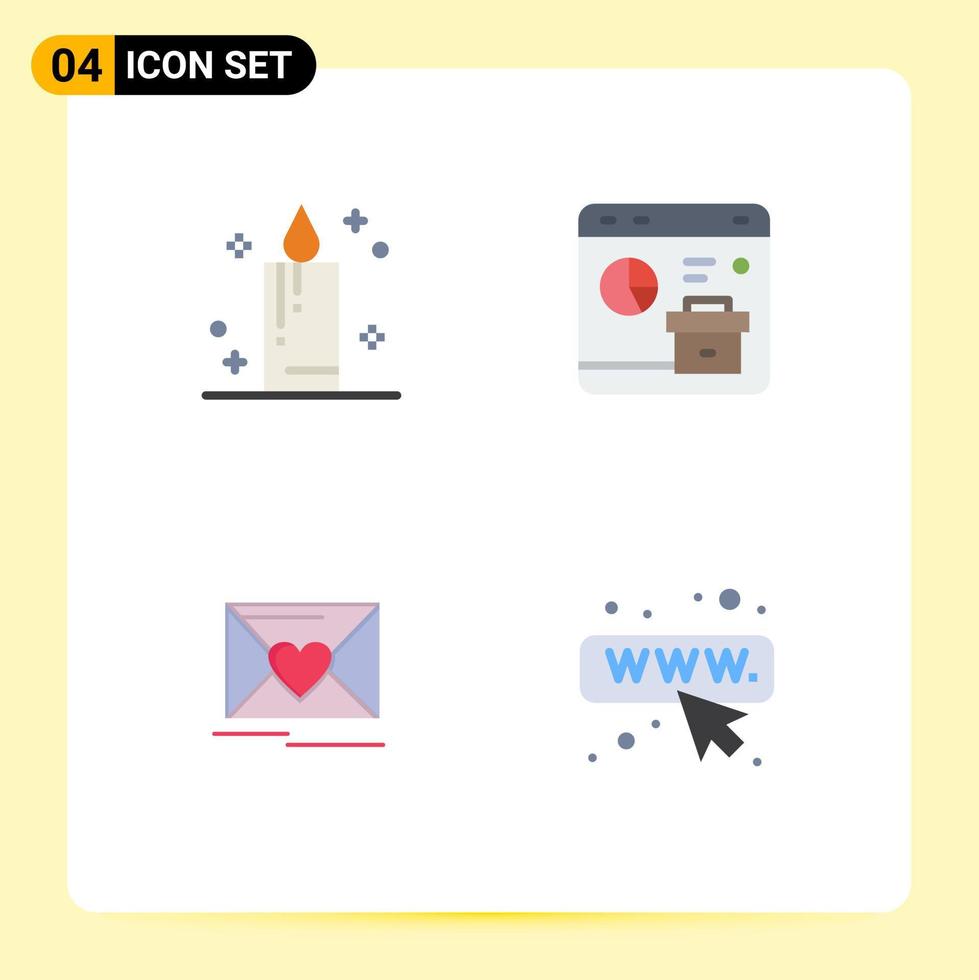 4 Universal Flat Icons Set for Web and Mobile Applications candle love browser report wedding Editable Vector Design Elements