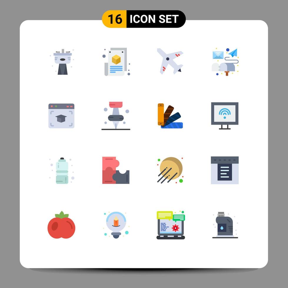 Universal Icon Symbols Group of 16 Modern Flat Colors of cap mail design letter box Editable Pack of Creative Vector Design Elements