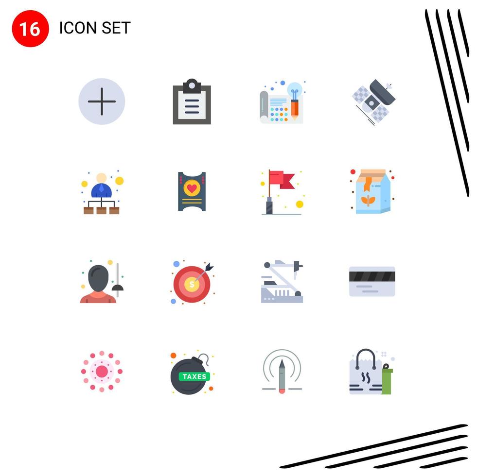 Pack of 16 creative Flat Colors of hierarchical structure telecommunication idea satellite broadcasting Editable Pack of Creative Vector Design Elements