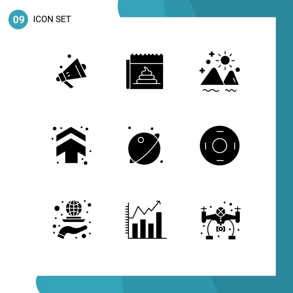 Set of 9 Modern UI Icons Symbols Signs for astronomy up landscape arrows summer Editable Vector Design Elements