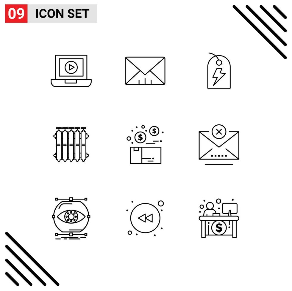 9 User Interface Outline Pack of modern Signs and Symbols of box bundle power heat battery Editable Vector Design Elements