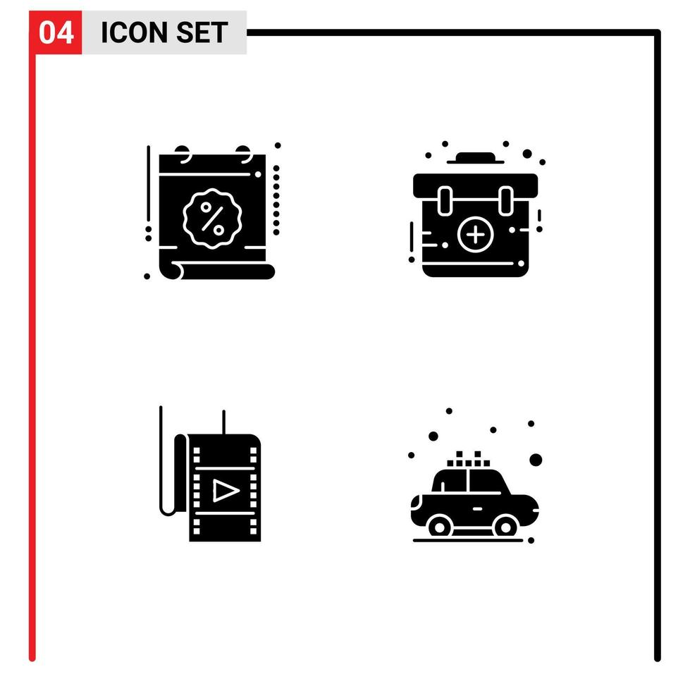 Set of 4 Vector Solid Glyphs on Grid for calendar film time emergency studio Editable Vector Design Elements
