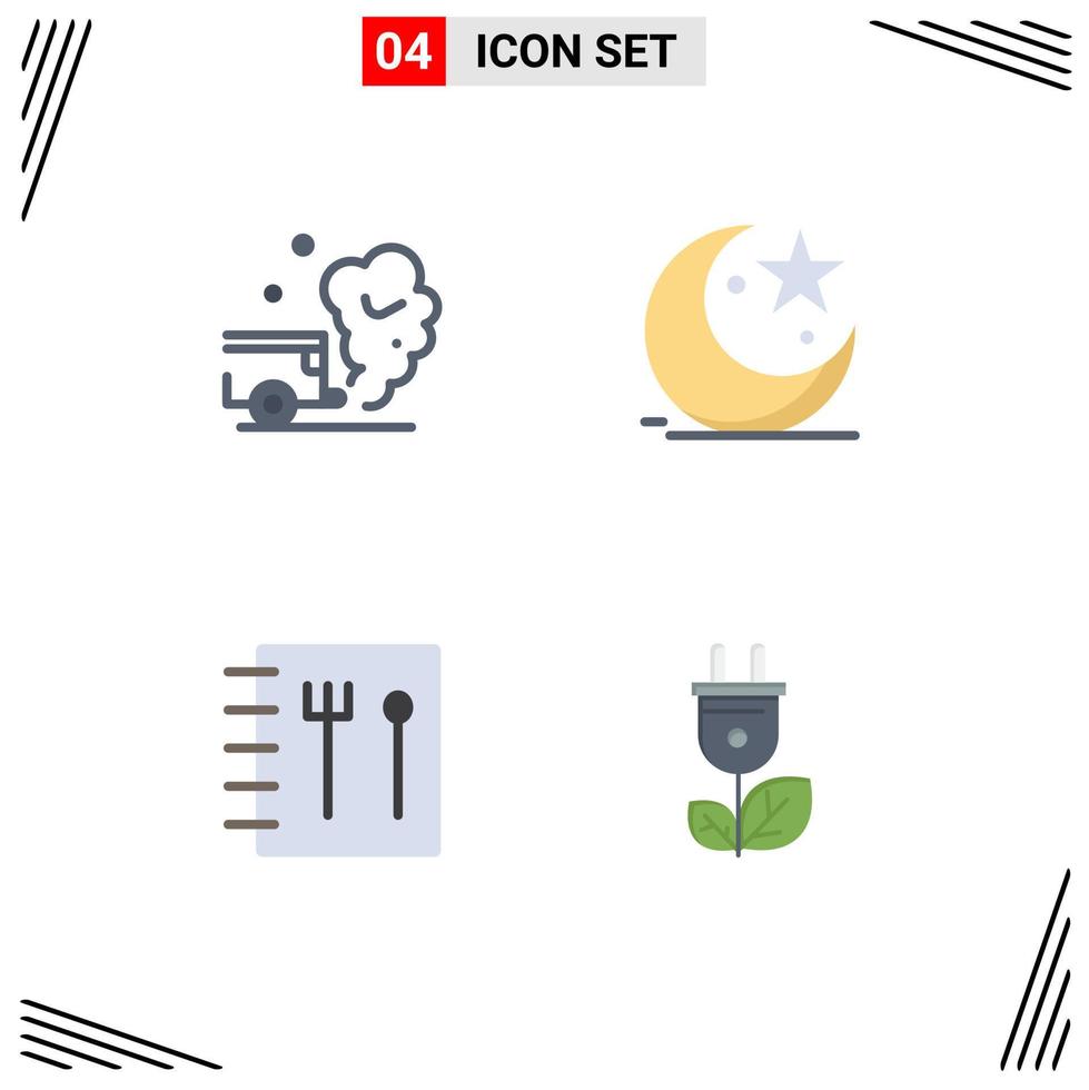 4 User Interface Flat Icon Pack of modern Signs and Symbols of air muslims pollution moon recipe Editable Vector Design Elements