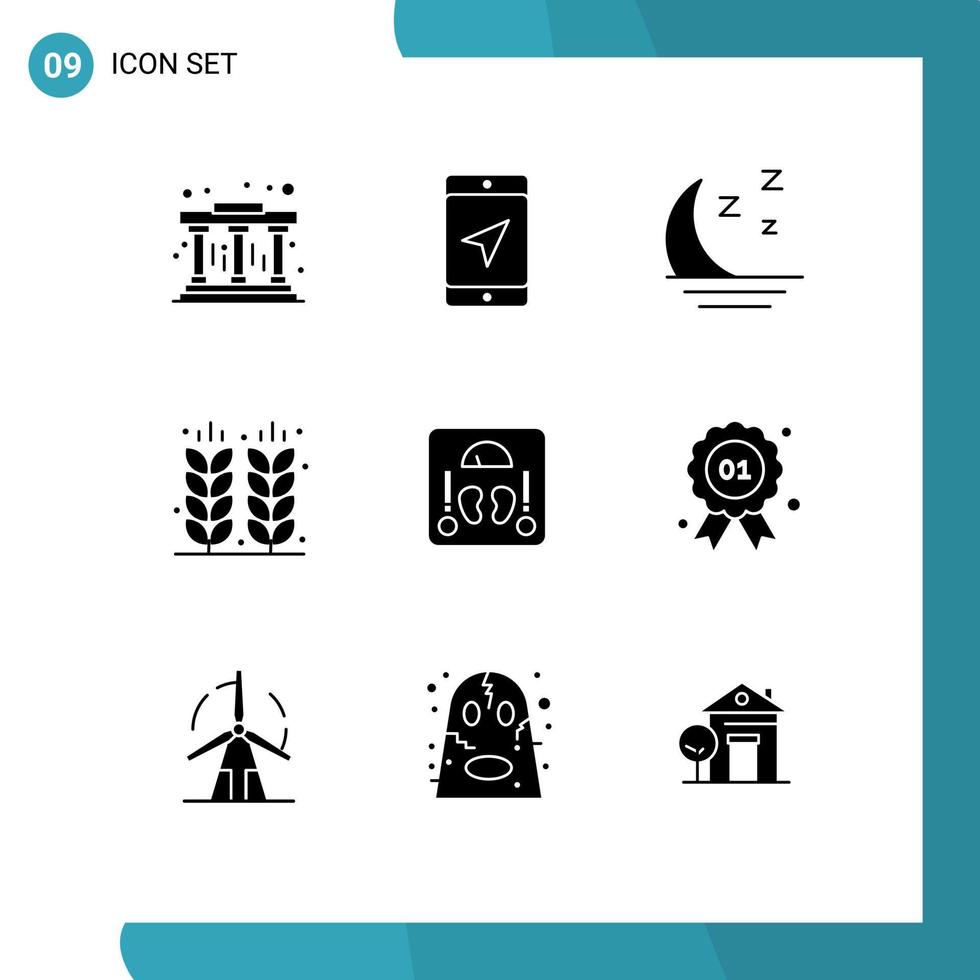 User Interface Pack of 9 Basic Solid Glyphs of medical grain forecast field farm Editable Vector Design Elements