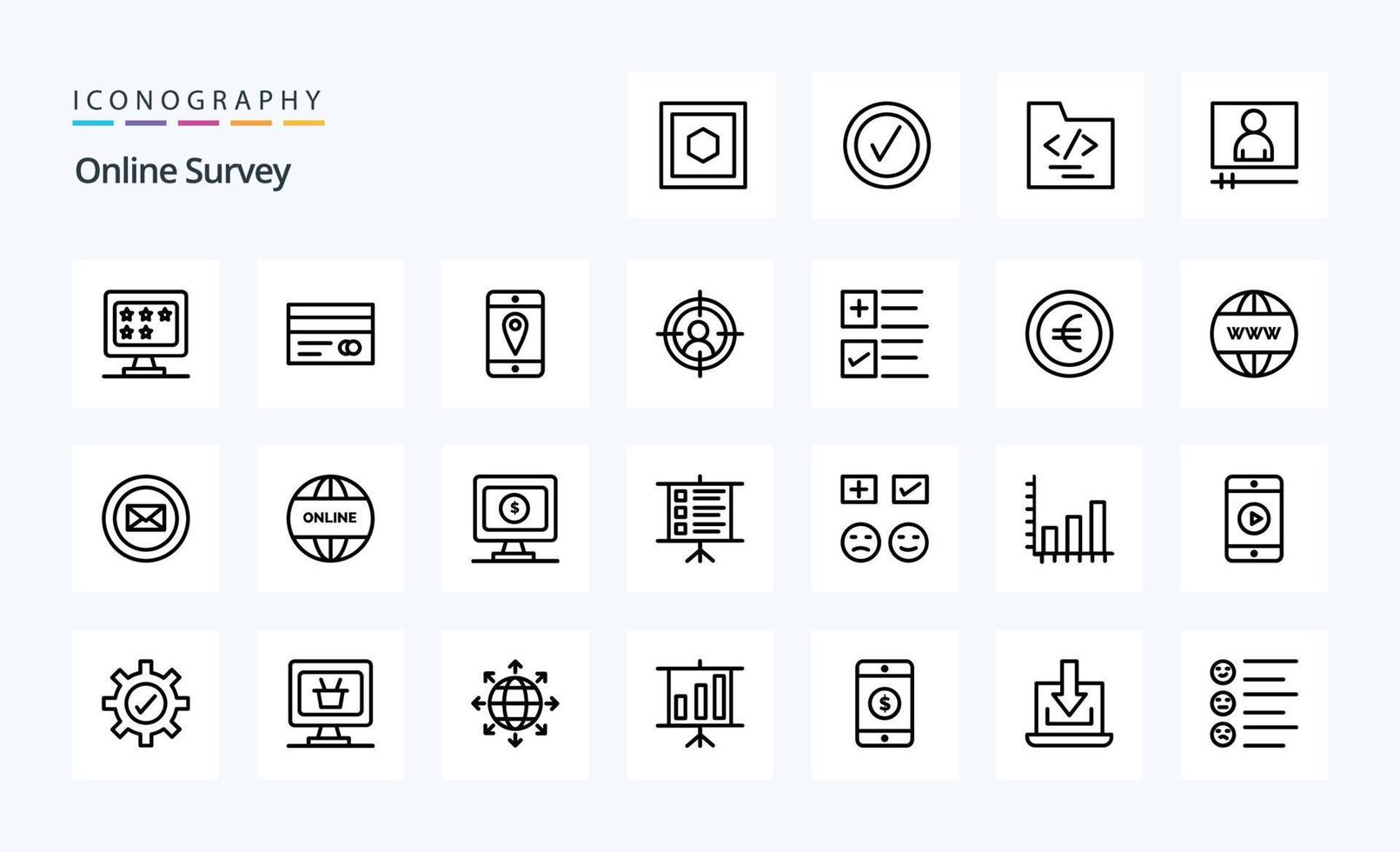 25 Online Survey Line icon pack vector