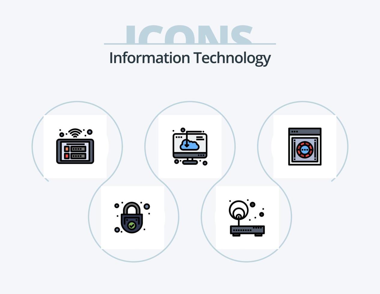 Information Technology Line Filled Icon Pack 5 Icon Design. local. area. shield. electric. computer vector