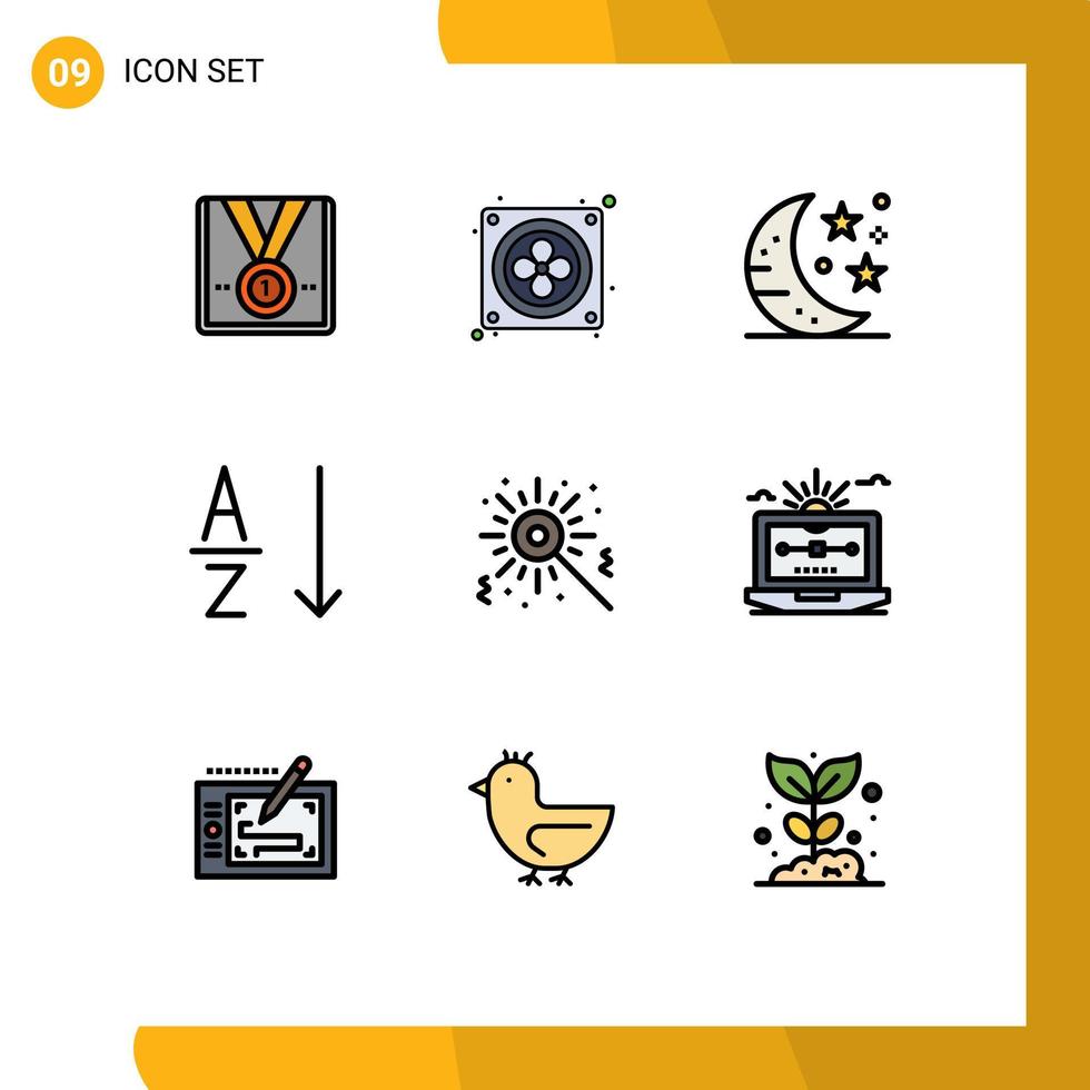 Set of 9 Modern UI Icons Symbols Signs for birthday bengal bar sort alphabetical Editable Vector Design Elements