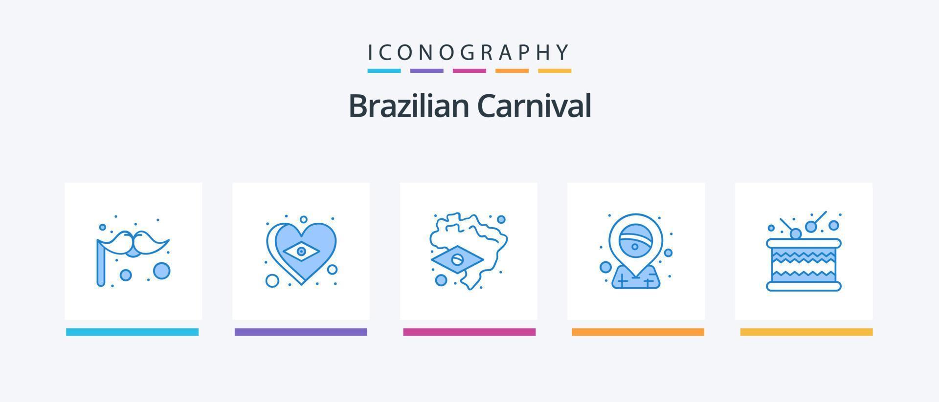Brazilian Carnival Blue 5 Icon Pack Including sound. timbrel. flag. drum. pin. Creative Icons Design vector