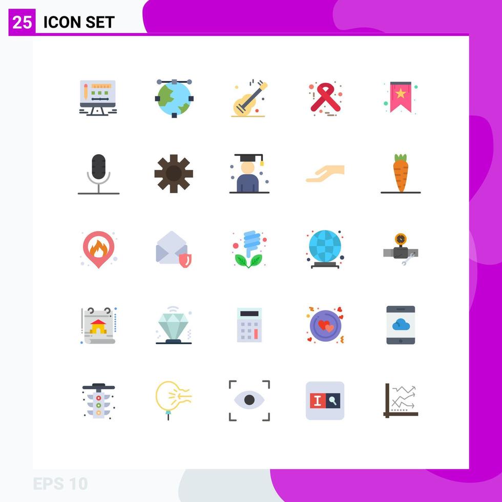 Modern Set of 25 Flat Colors and symbols such as favorite ribbon guiter medical hiv Editable Vector Design Elements