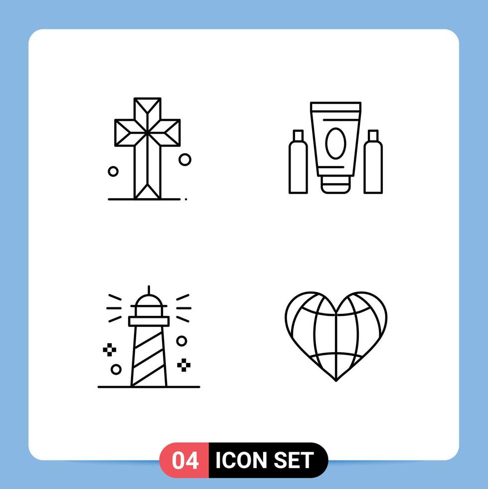 Editable Vector Line Pack of 4 Simple Filledline Flat Colors of cathedral lighthouse parish medical sea Editable Vector Design Elements