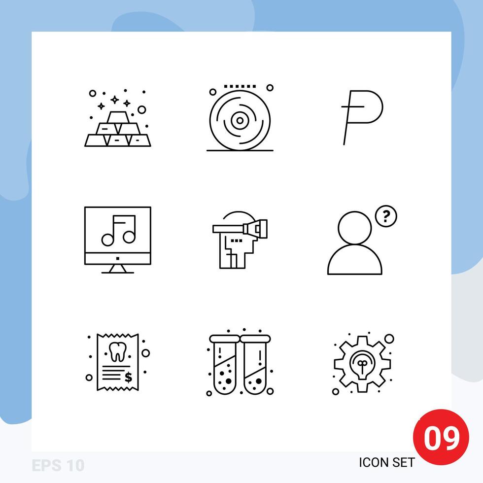 9 Universal Outlines Set for Web and Mobile Applications reality video potcoin multimedia audio Editable Vector Design Elements