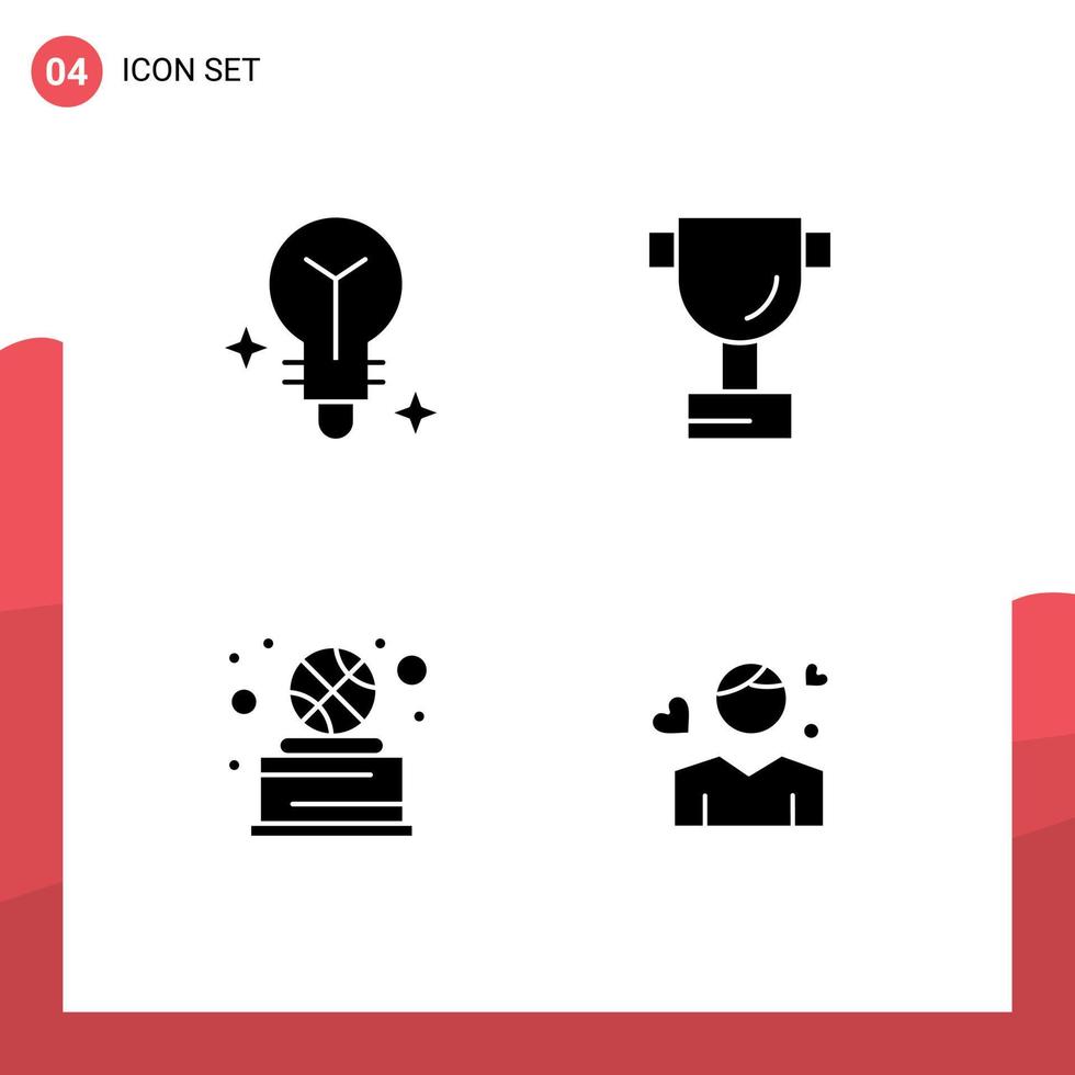 Group of 4 Solid Glyphs Signs and Symbols for bulb man cup sport avatar Editable Vector Design Elements