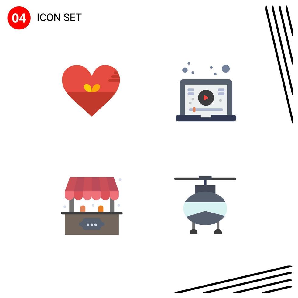 Pack of 4 creative Flat Icons of heart ticket office like learning game Editable Vector Design Elements