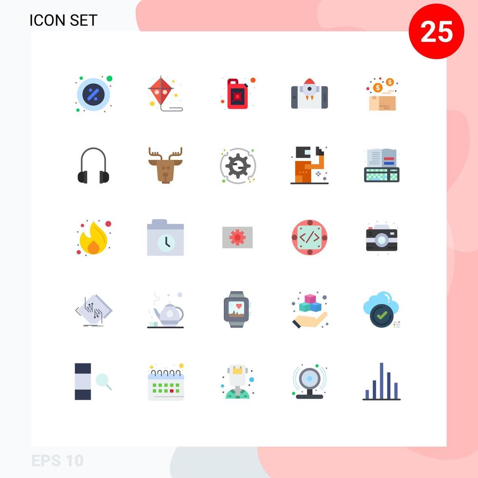 Universal Icon Symbols Group of 25 Modern Flat Colors of box bundle canister start mobile Editable Vector Design Elements